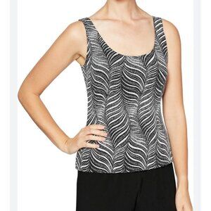 Alex Evenings Black & White Metallic Tank Top 1X Sleeveless Scoop Neck Sparkle